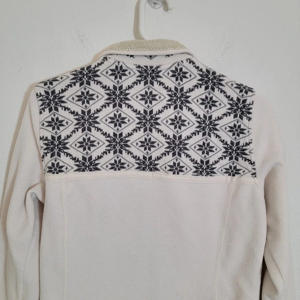 LL Bean Womens XS Fleece Jacket Full Zip Fair Isle Snowflake Cream Gray Nordic